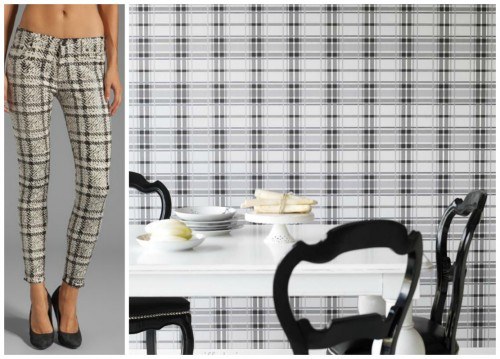 dining area with checkered walls