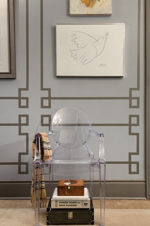 transparent plastic chair and suitcases