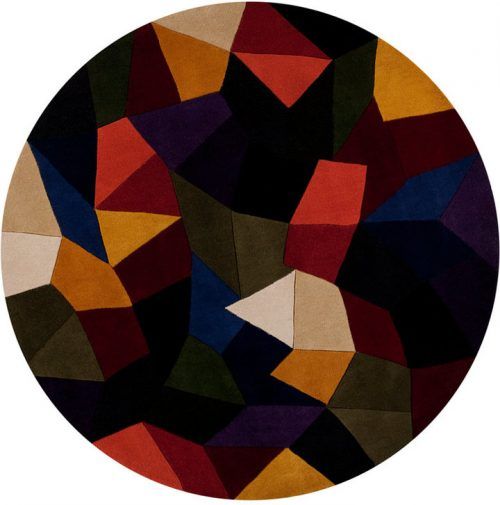 round rug with red and orange design