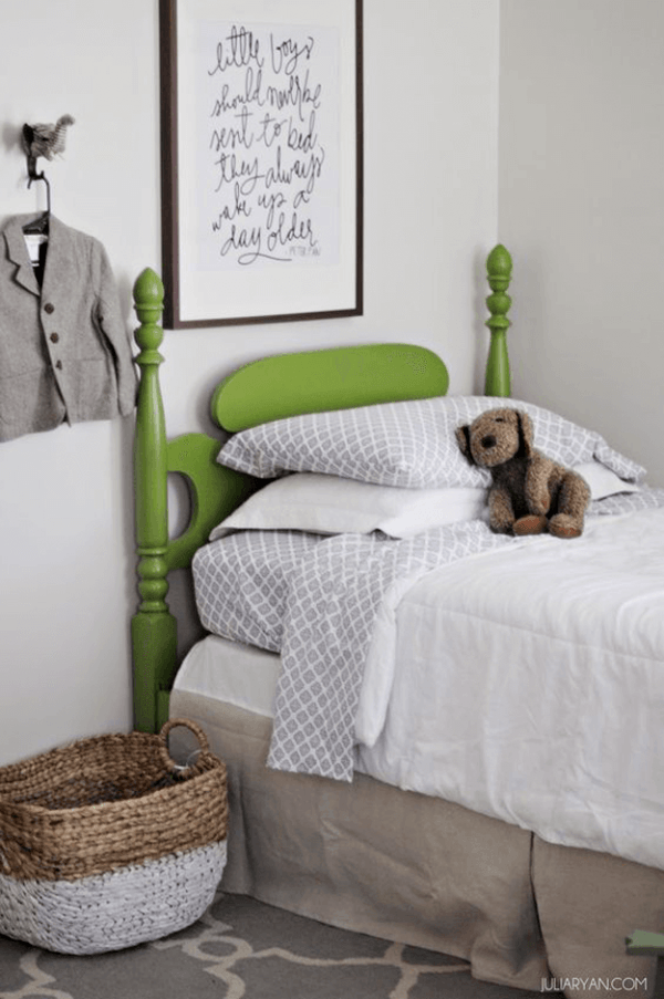 Bright green headboard is one of the green decorating ideas