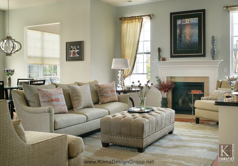 living room with gray blue colors and rug