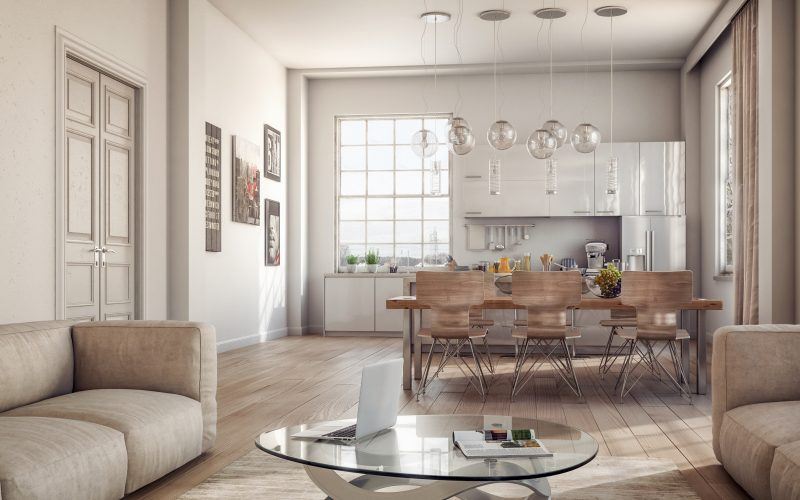 neutral colors living room modern and a kitchen