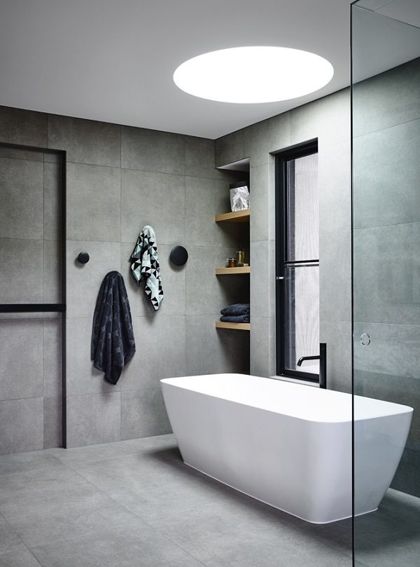 modern bathroom design with large tiles