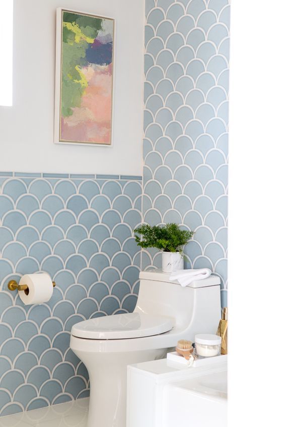 light blue ogee drop tiled bathroom