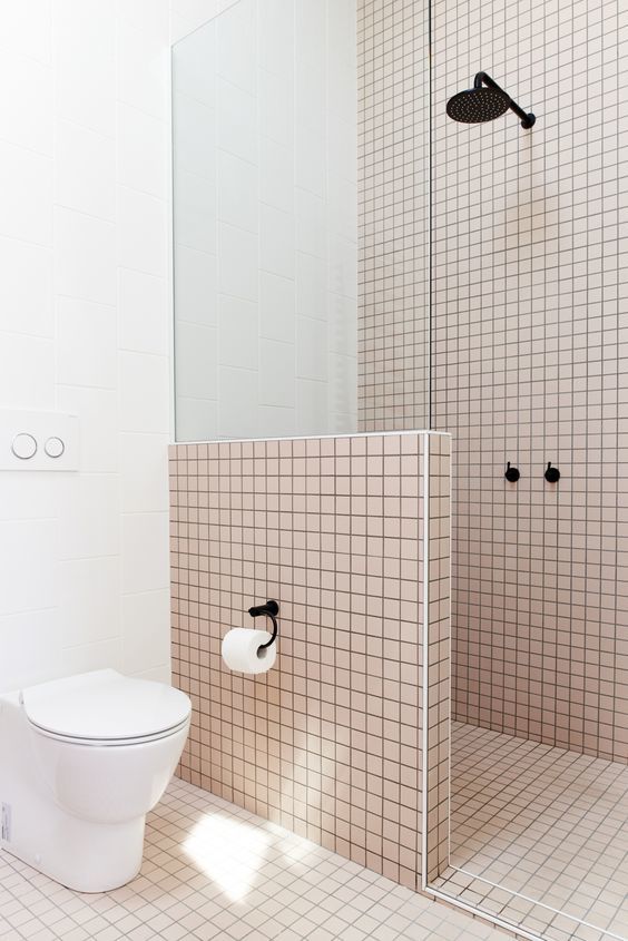 light and bright pink bathroom with pink tile